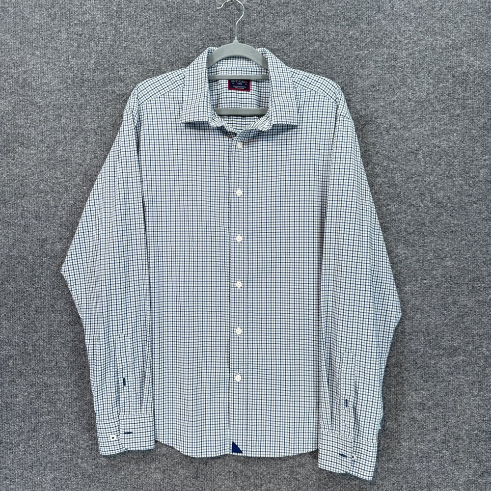 Untuckit Button Down Shirt Mens Large Blue Green Micro Check Performance Stretch